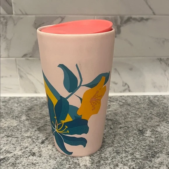Starbucks Spring Easter Bunny Pink Rainbow Floral Ceramic Tumbler Mug 12 oz - Picture 3 of 12